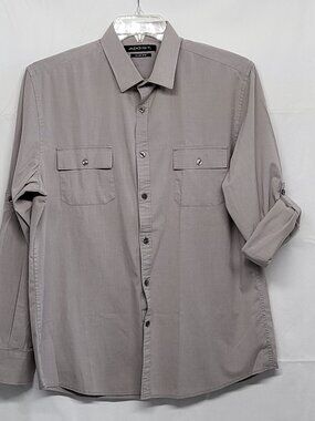 Axis Mens Shirt Button Up Slim Fit Size Large Stretch Roll Tab Long Sleeve Gray